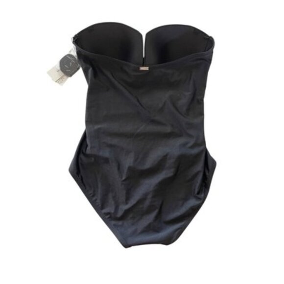 Calvin Klein Shirred Tummy Control Split-Cup Bandeau One Piece Swimsuit Size 12 - Picture 2 of 4